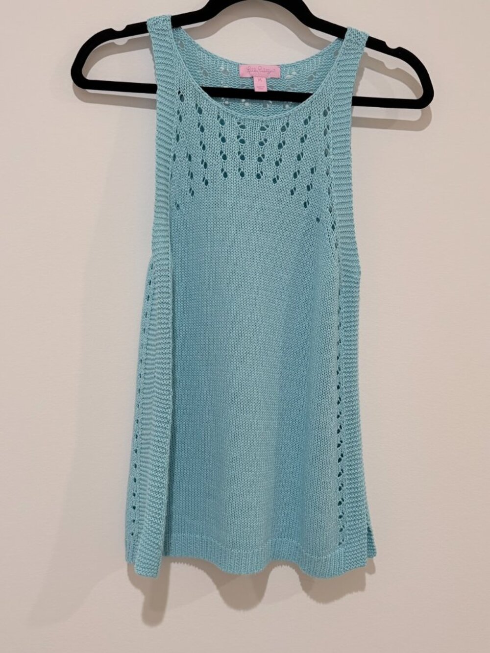 LILLY PULITZER MAC Sweater Tank Blue Knit Crochet Halter Top Size M